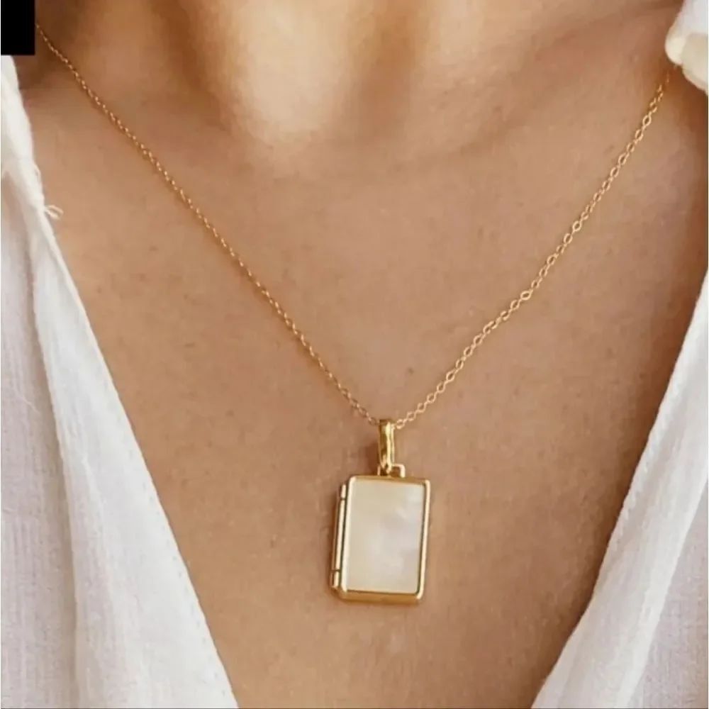 Mother Of Pearl Square Locket Necklace